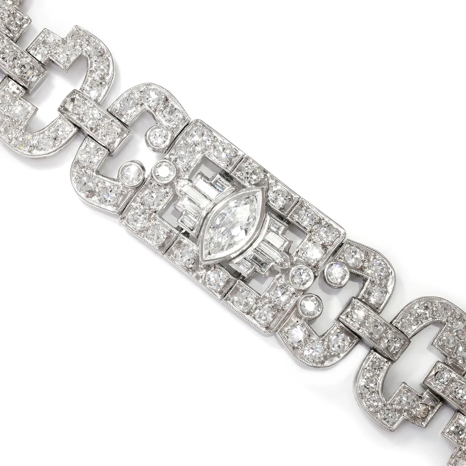 Antique Art Deco Marquise Diamond Bracelet in Platinum 8.55ctw