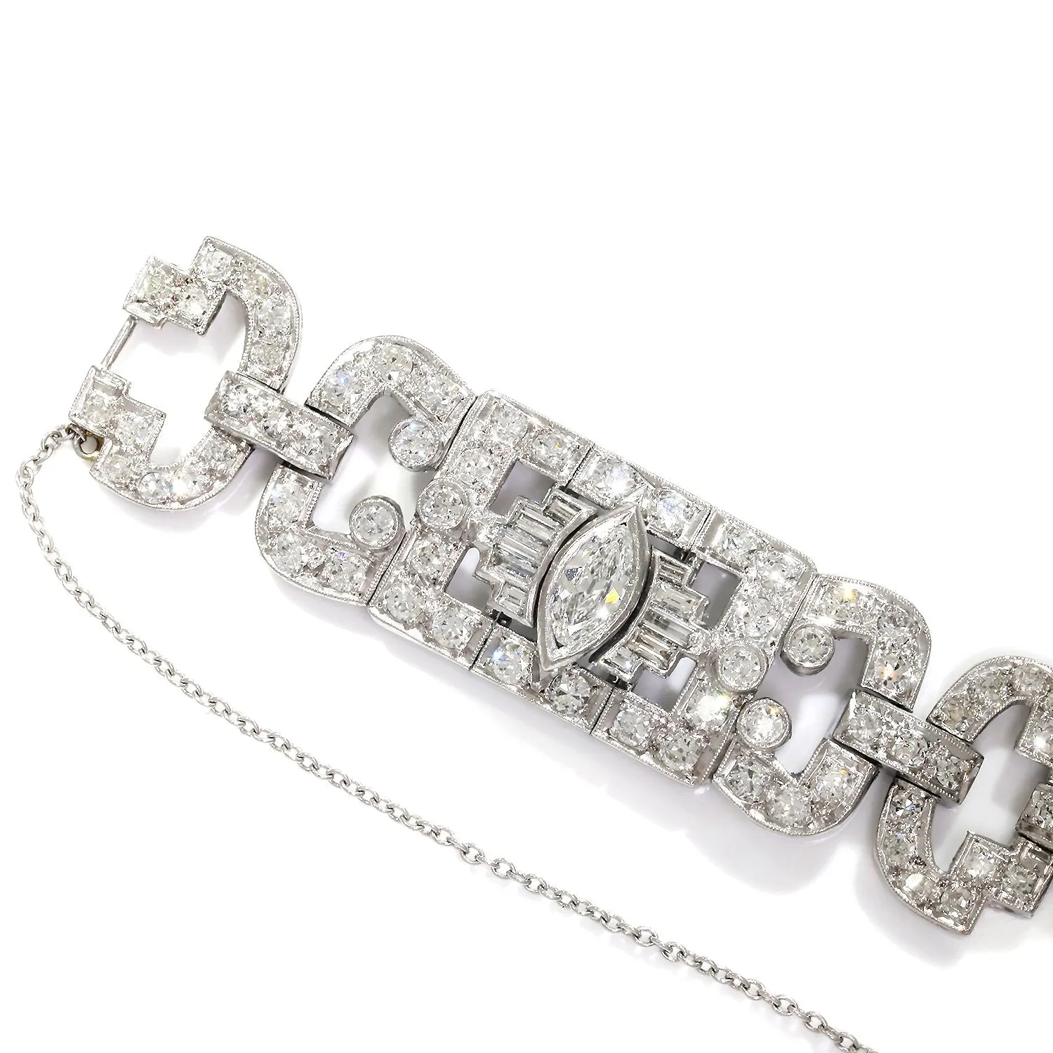 Antique Art Deco Marquise Diamond Bracelet in Platinum 8.55ctw