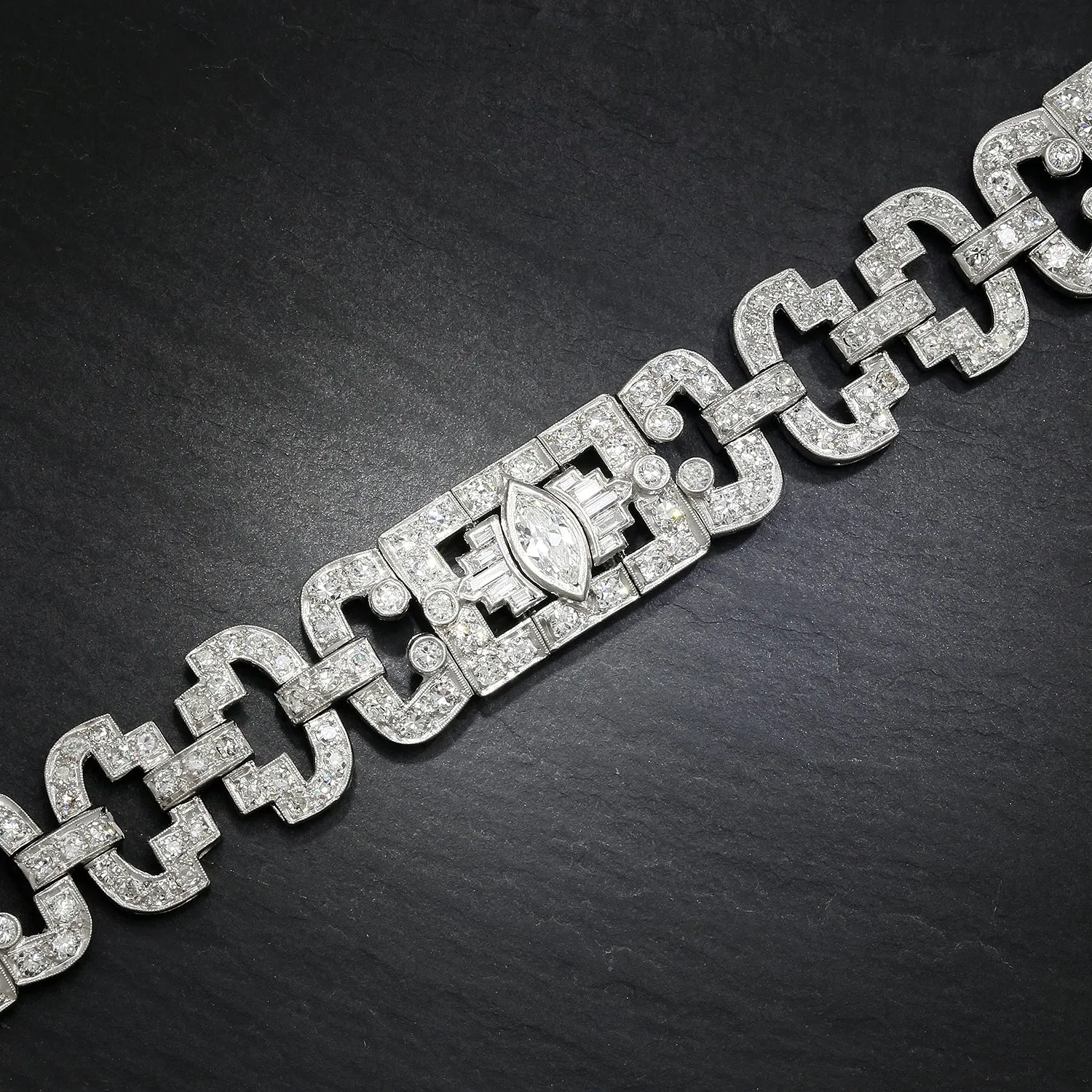 Antique Art Deco Marquise Diamond Bracelet in Platinum 8.55ctw