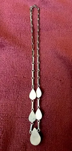 Antique Lapis Lazuli Blue Stone Silver Link Necklace Marked