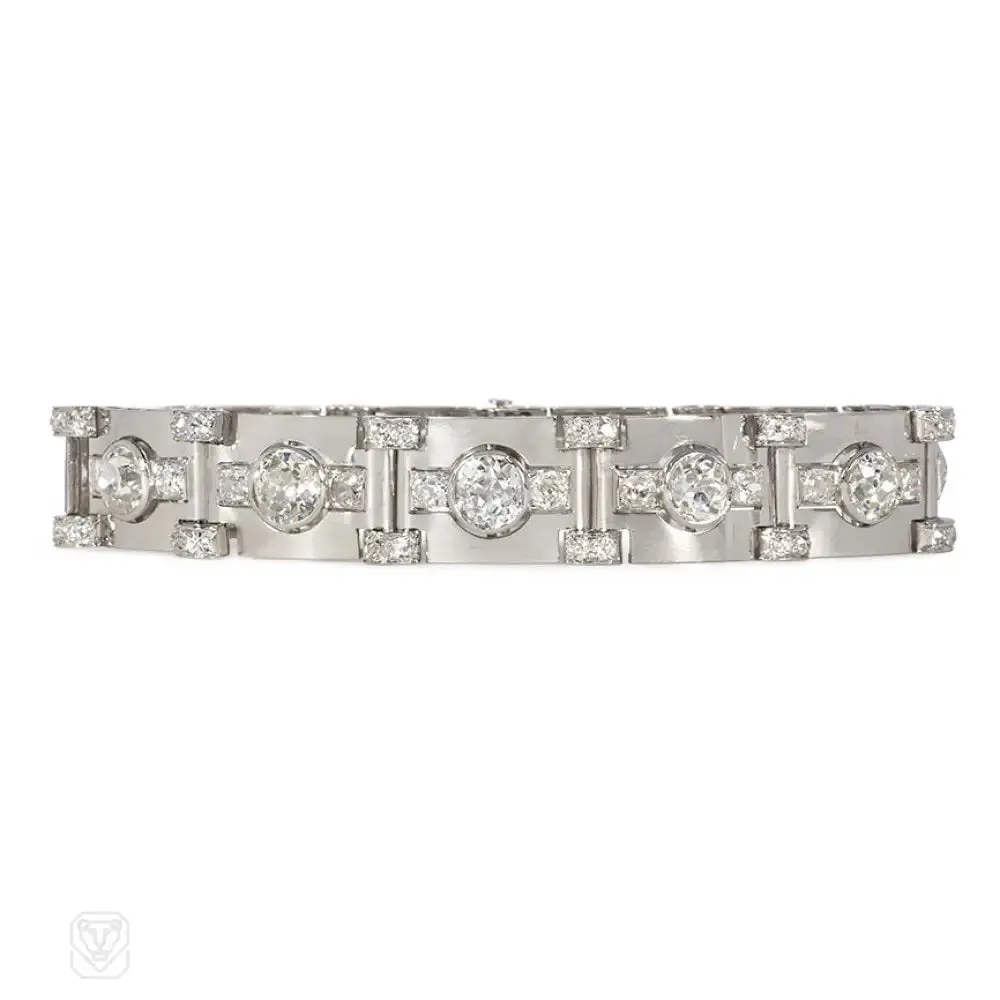 Art Deco diamond plaque bracelet, French import