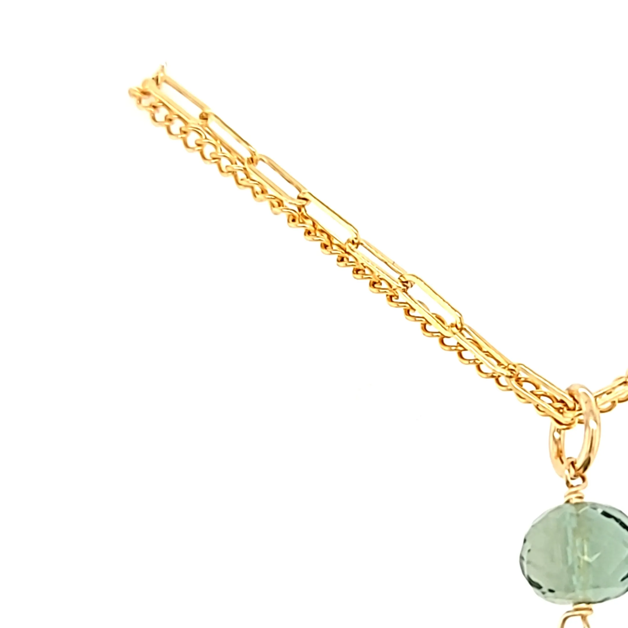 AVF Gold Elongated Kyanite w/ Peridot, Quartz, Moss Aqua & Chrome Diopside Cluster Necklace (SI3728)