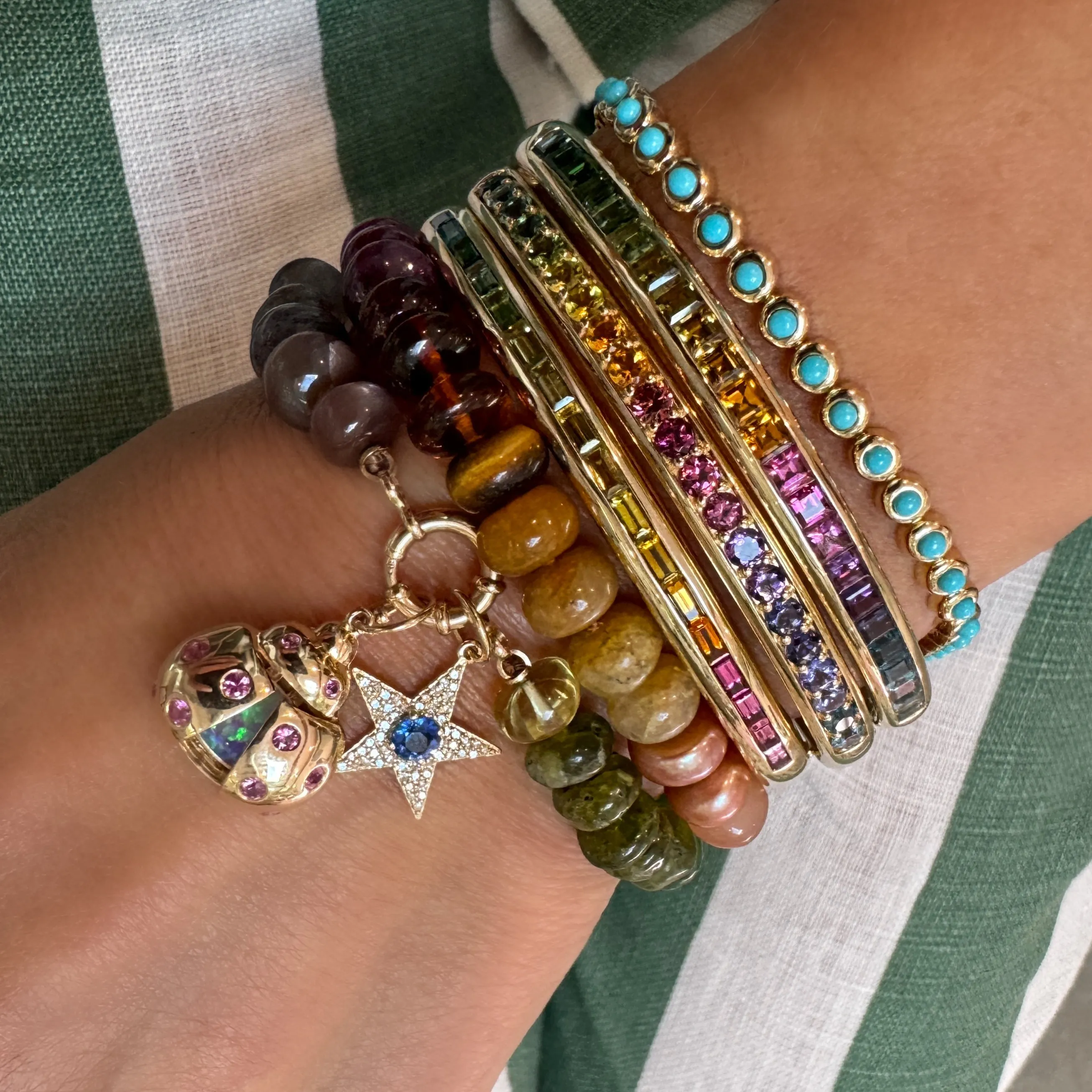 Baguette Rainbow Tourmaline & Citrine Comfort Fit Bangle Bracelet