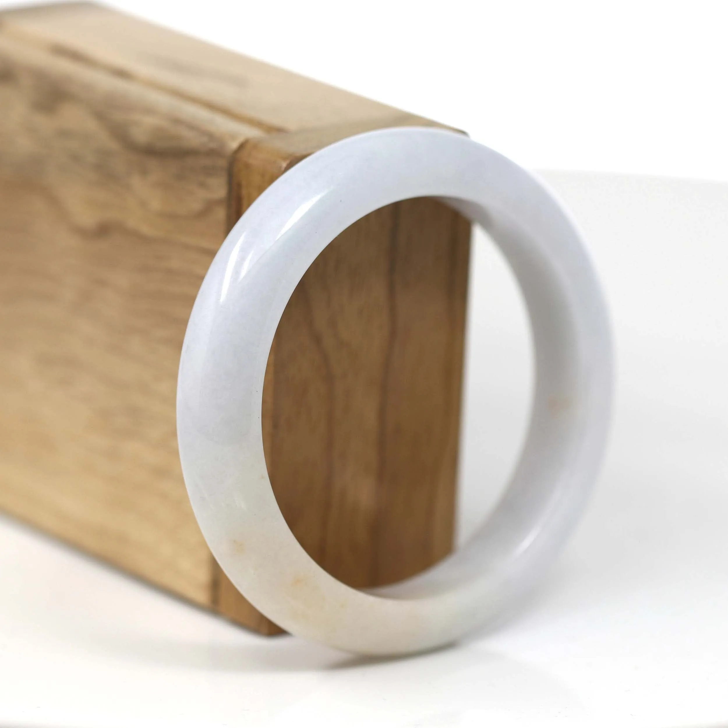 Baikalla "Classic Bangle" White Yellow Natural Burmese Jadeite Jade Bangle (53.58 mm) T174