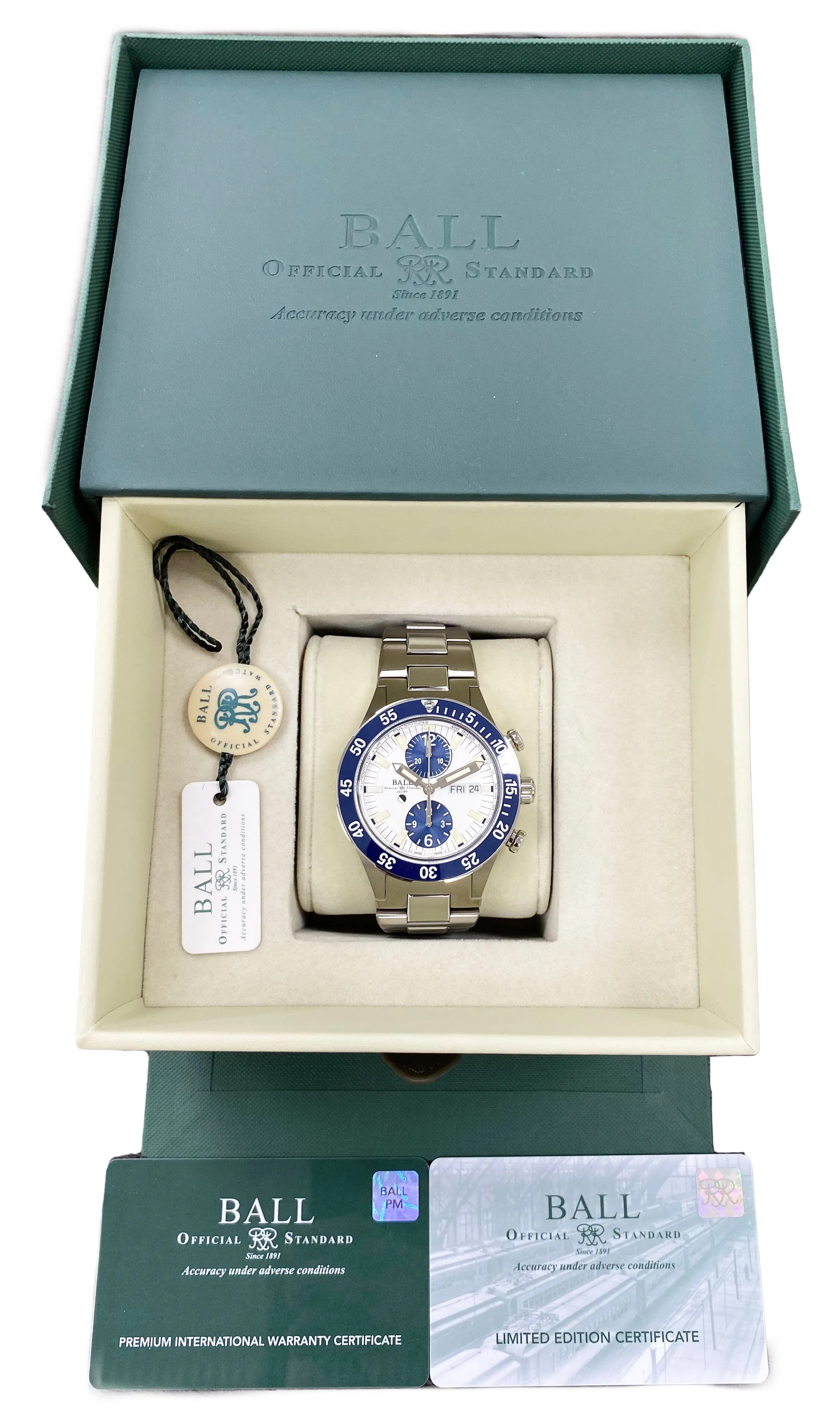 Ball Roadmaster Rescue Chronograph 42mm White Dial Mens Watch Box Papers