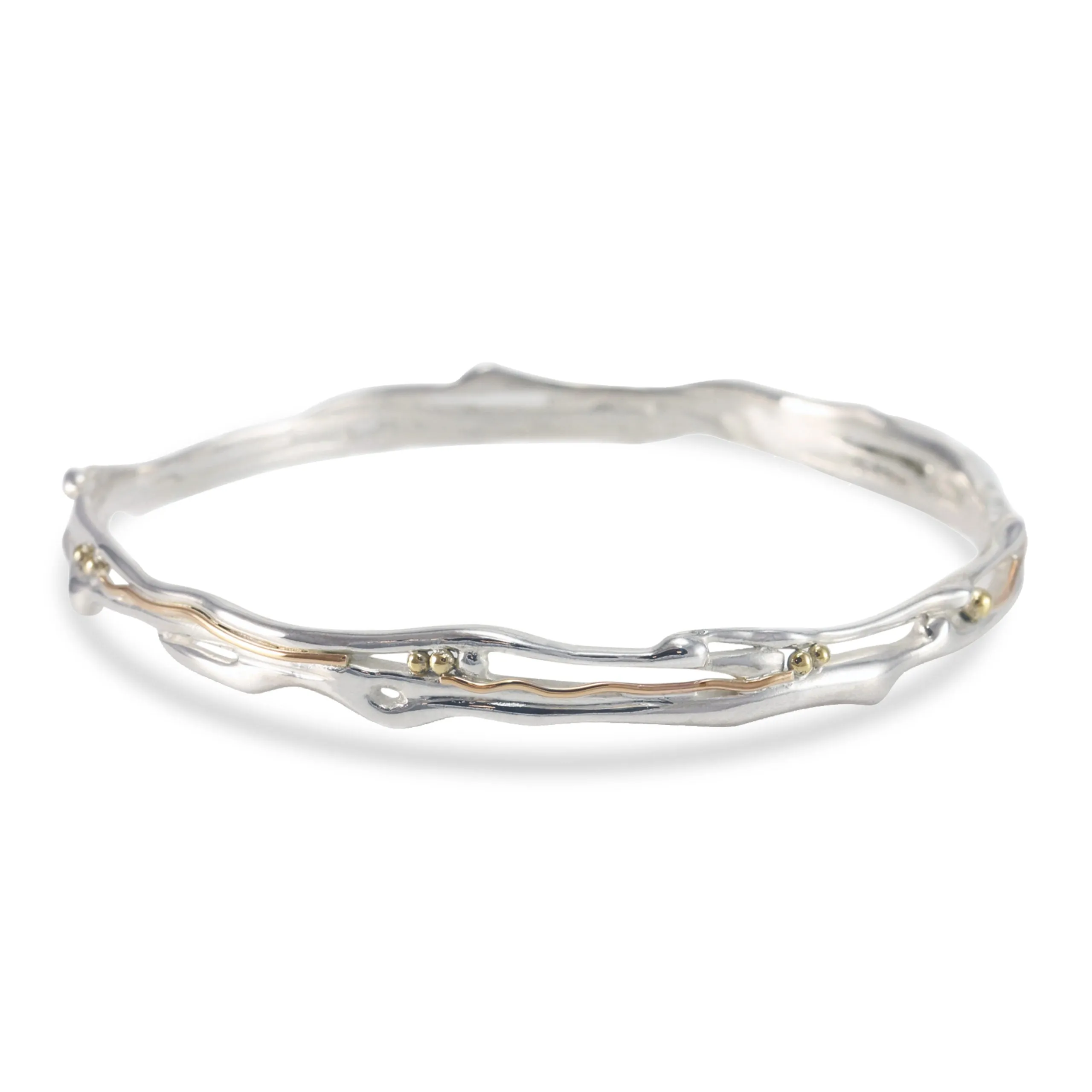 Banyan Organic Silver Bangle With Gold Fill Detailing