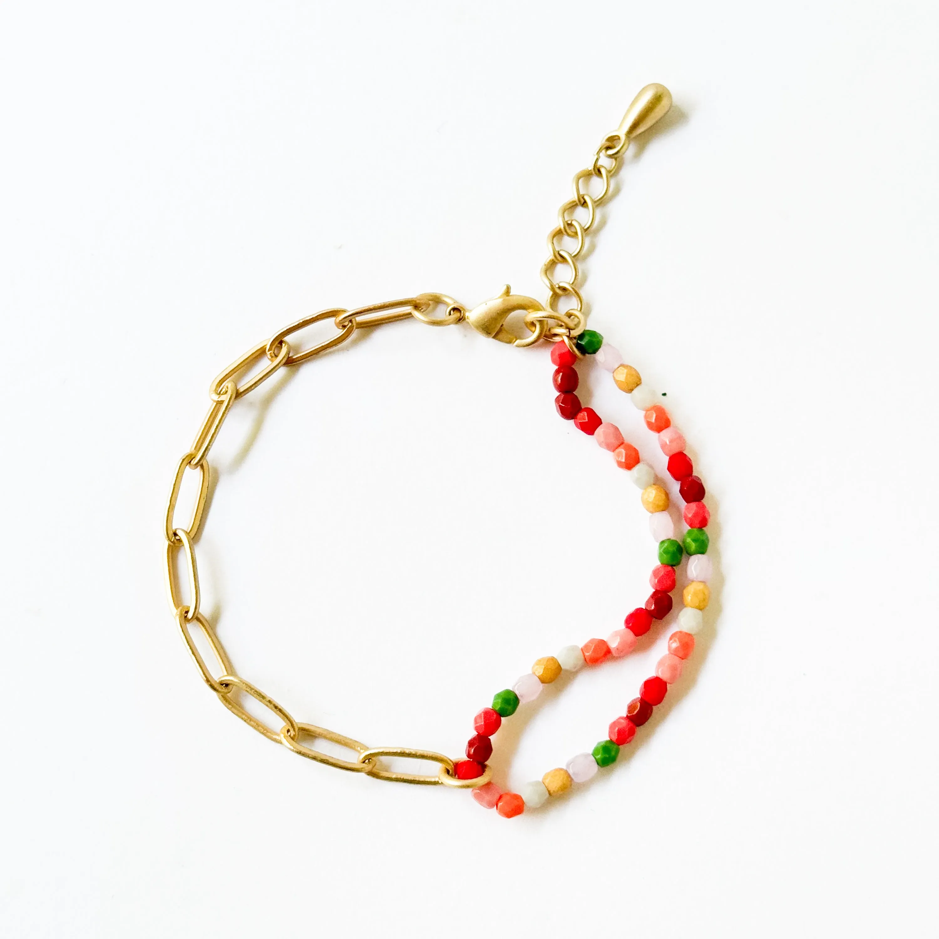 Bead And Gold Paperclip Chain Bracelet - WS