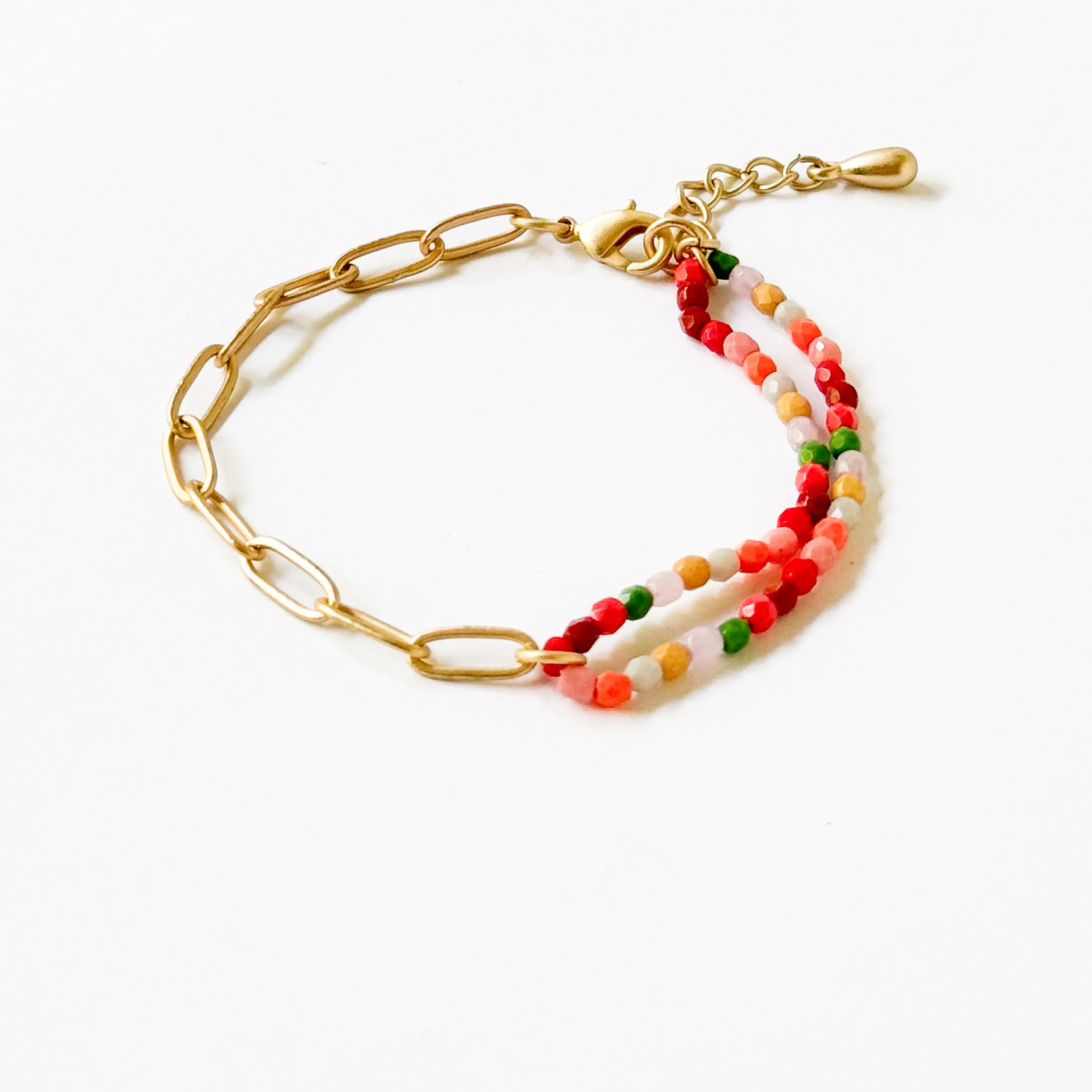 Bead And Gold Paperclip Chain Bracelet - WS