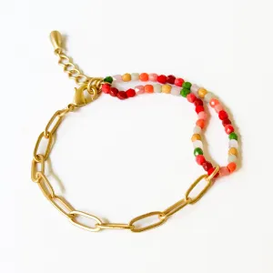 Bead And Gold Paperclip Chain Bracelet - WS