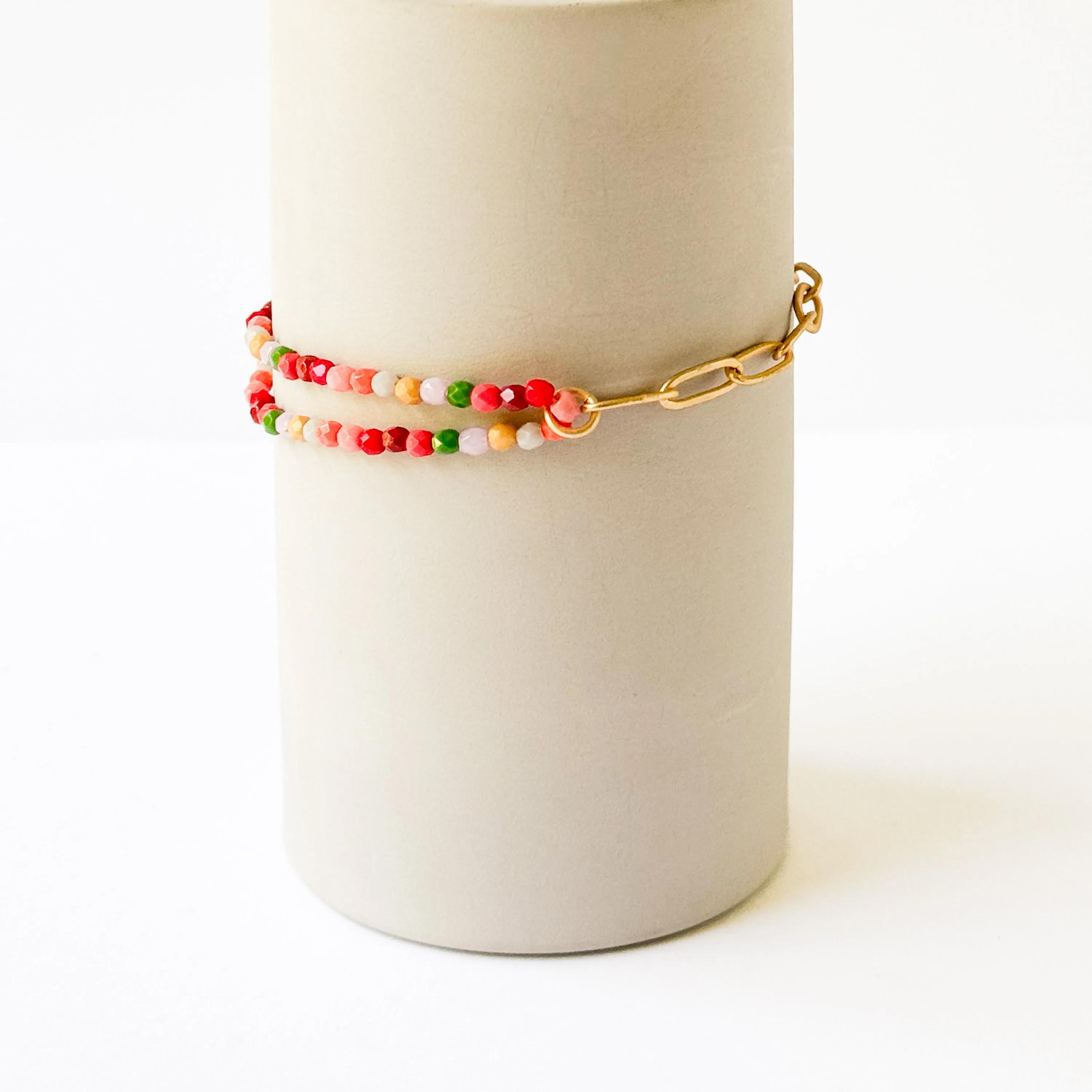 Bead And Gold Paperclip Chain Bracelet - WS