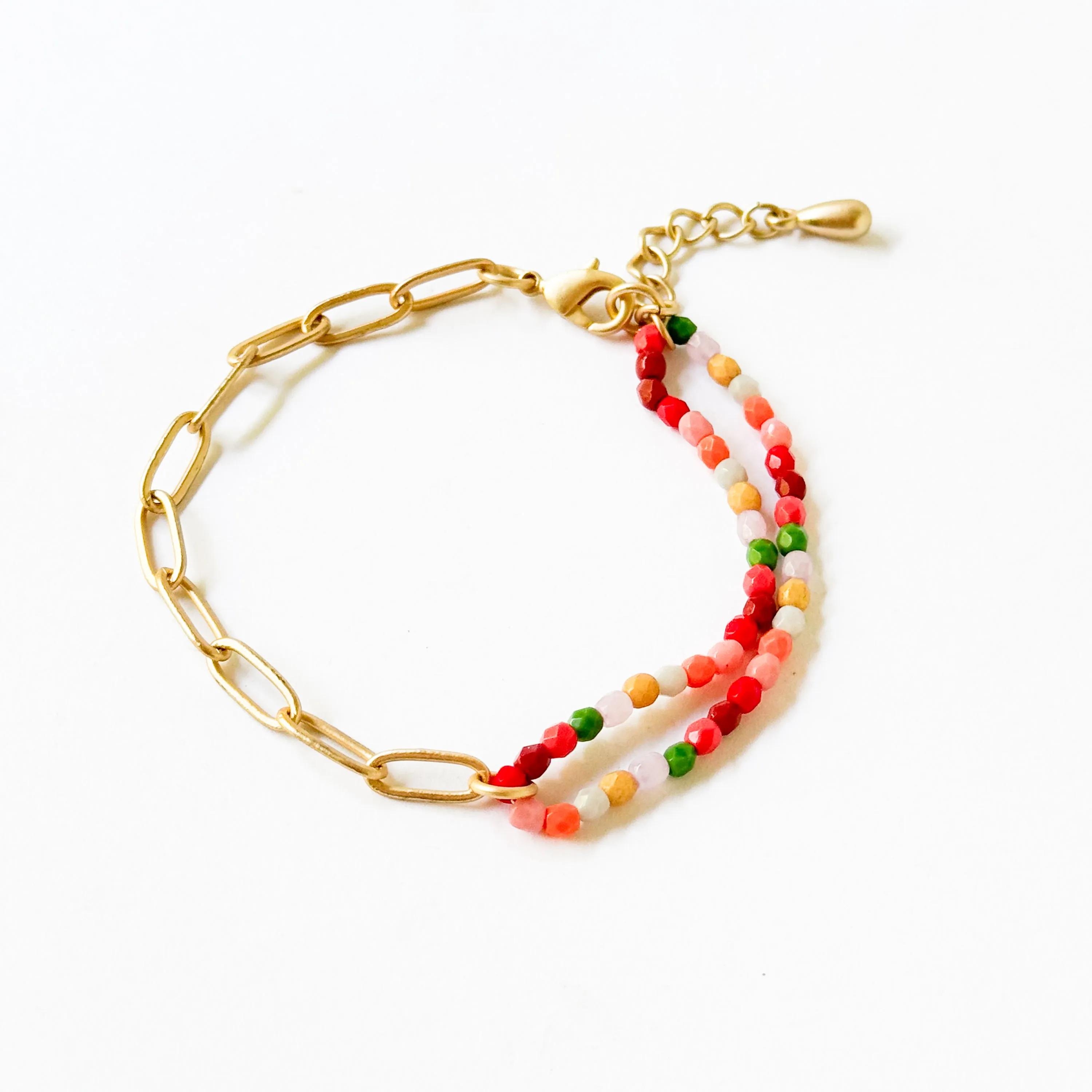 Bead And Gold Paperclip Chain Bracelet - WS