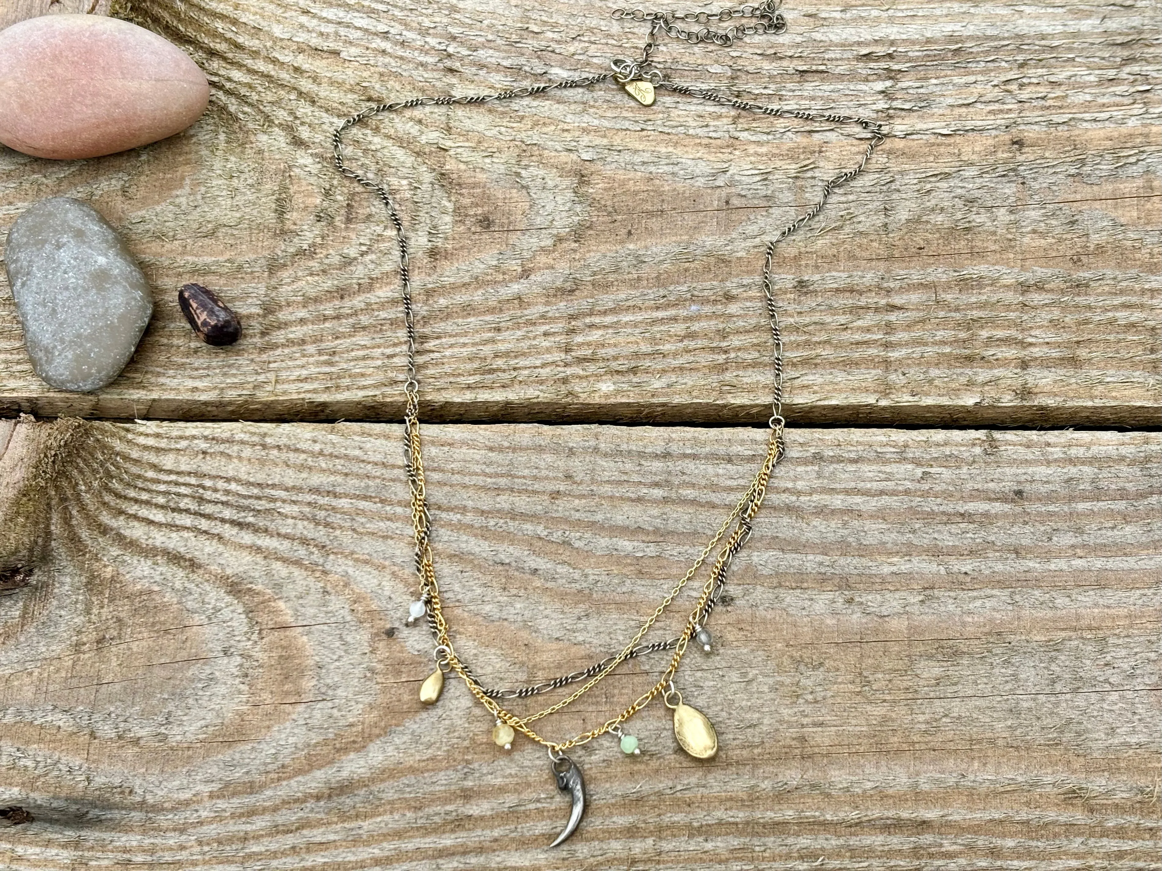 Beaded Seeds & Claw Charm Necklace