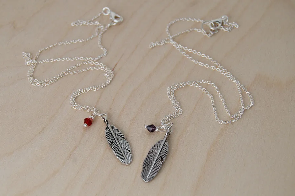 Birds of a Feather BFF Necklace (Sold Singly) | Silver Feather Charm | Nature Bridesmaid Gifts | Best Friend Charm Necklace