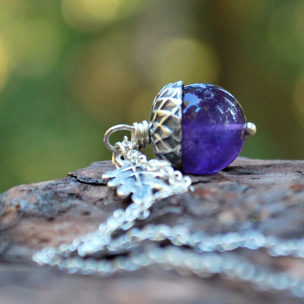 Birthstone Acorn Necklace- Your Choice of Month | Birthstone Jewelry | Gemstone Acorn Charm Necklace
