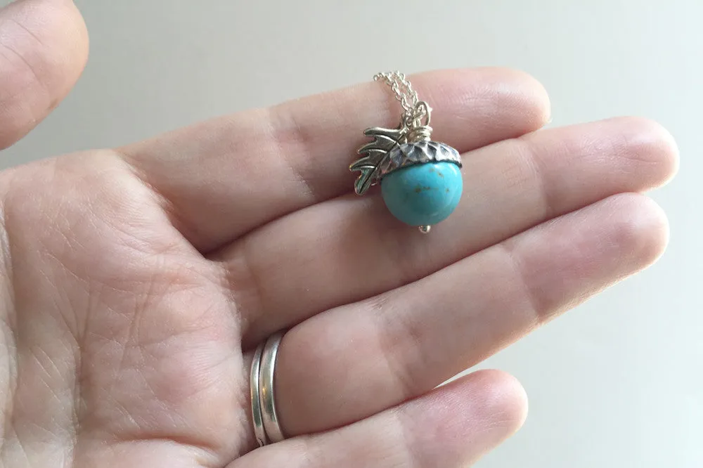 Birthstone Acorn Necklace- Your Choice of Month | Birthstone Jewelry | Gemstone Acorn Charm Necklace