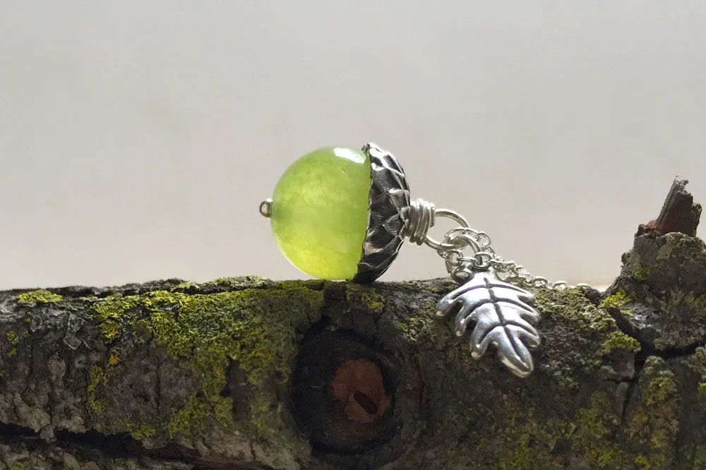 Birthstone Acorn Necklace- Your Choice of Month | Birthstone Jewelry | Gemstone Acorn Charm Necklace