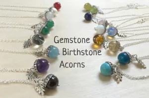 Birthstone Acorn Necklace- Your Choice of Month | Birthstone Jewelry | Gemstone Acorn Charm Necklace