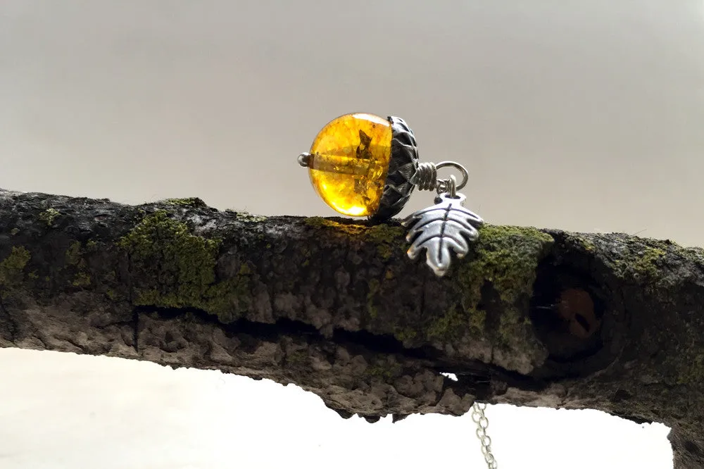 Birthstone Acorn Necklace- Your Choice of Month | Birthstone Jewelry | Gemstone Acorn Charm Necklace