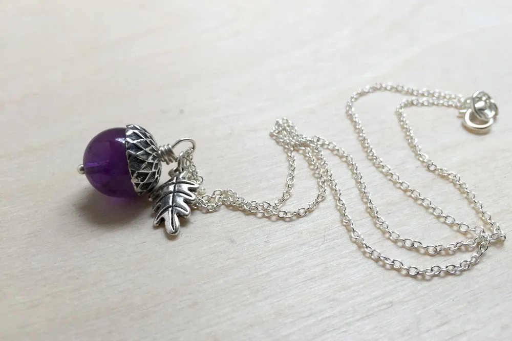 Birthstone Acorn Necklace- Your Choice of Month | Birthstone Jewelry | Gemstone Acorn Charm Necklace