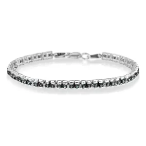 Black Rhodium over .925 Sterling Silver 1.0 Cttw Rose Cut Diamond Double-Link 7" Tennis Bracelet (Blue Color, I1-I2 Clarity)