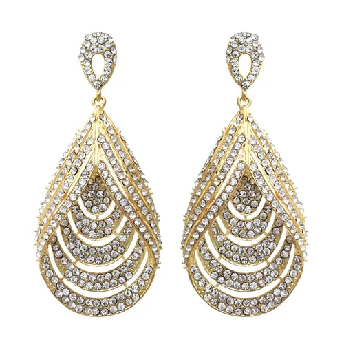 Bridal Wedding Jewelry Brilliant Layered Teardrop Dangle Fashion Earrings Gold