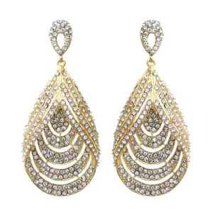 Bridal Wedding Jewelry Brilliant Layered Teardrop Dangle Fashion Earrings Gold