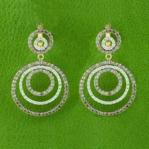 Brown & White Diamond Circle Earrings