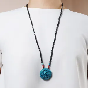 Carved Blue Howlite with Coral, Lapis Lazuli and Black Tourmaline
