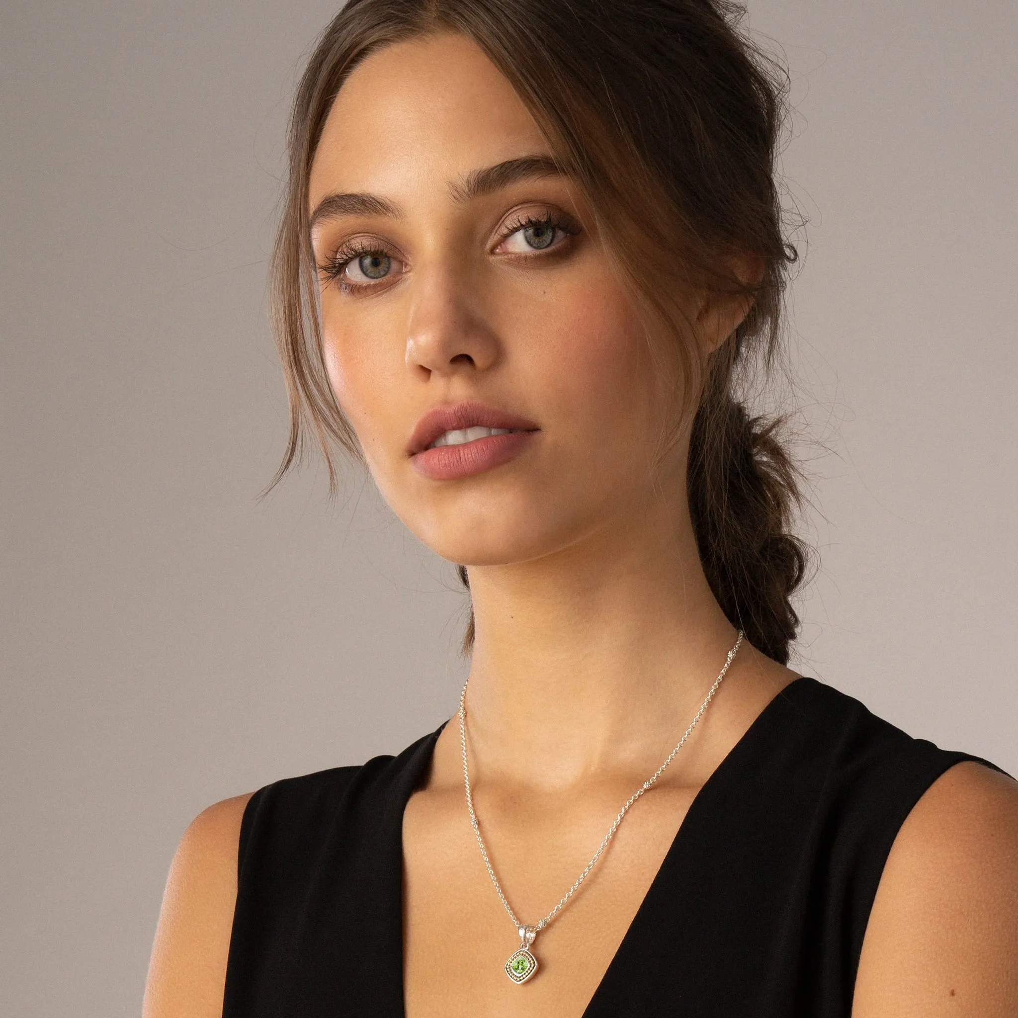 Caviar Color Peridot Pendant Necklace