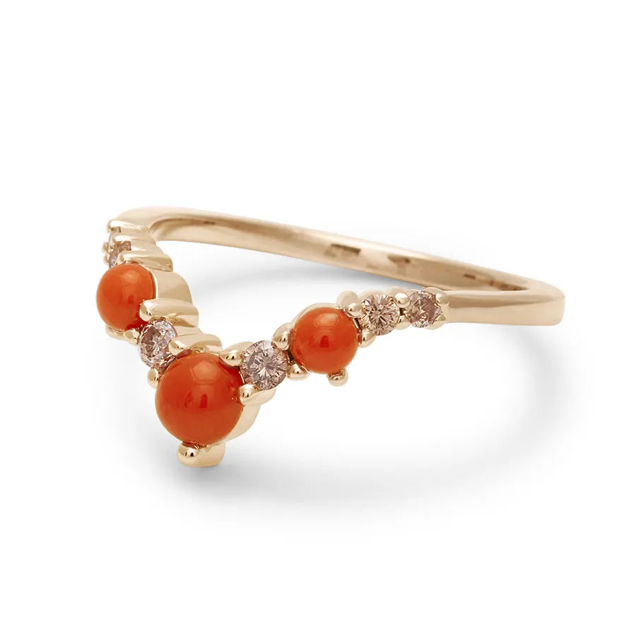 Celestine Tiara Band (Large) - 14k Gold, Coral & Champagne Diamonds