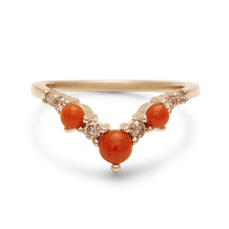 Celestine Tiara Band (Large) - 14k Gold, Coral & Champagne Diamonds