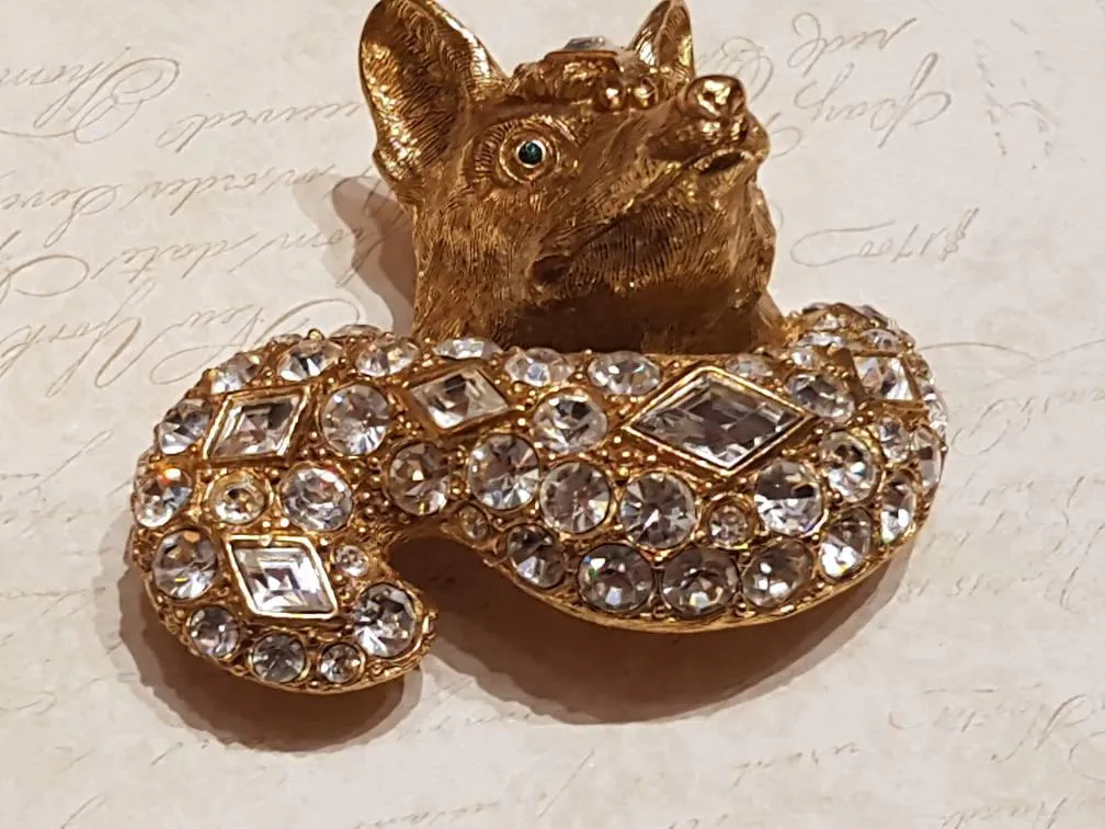 Christian Dior Fox Brooch Vintage Large Gold Crystal Statement
