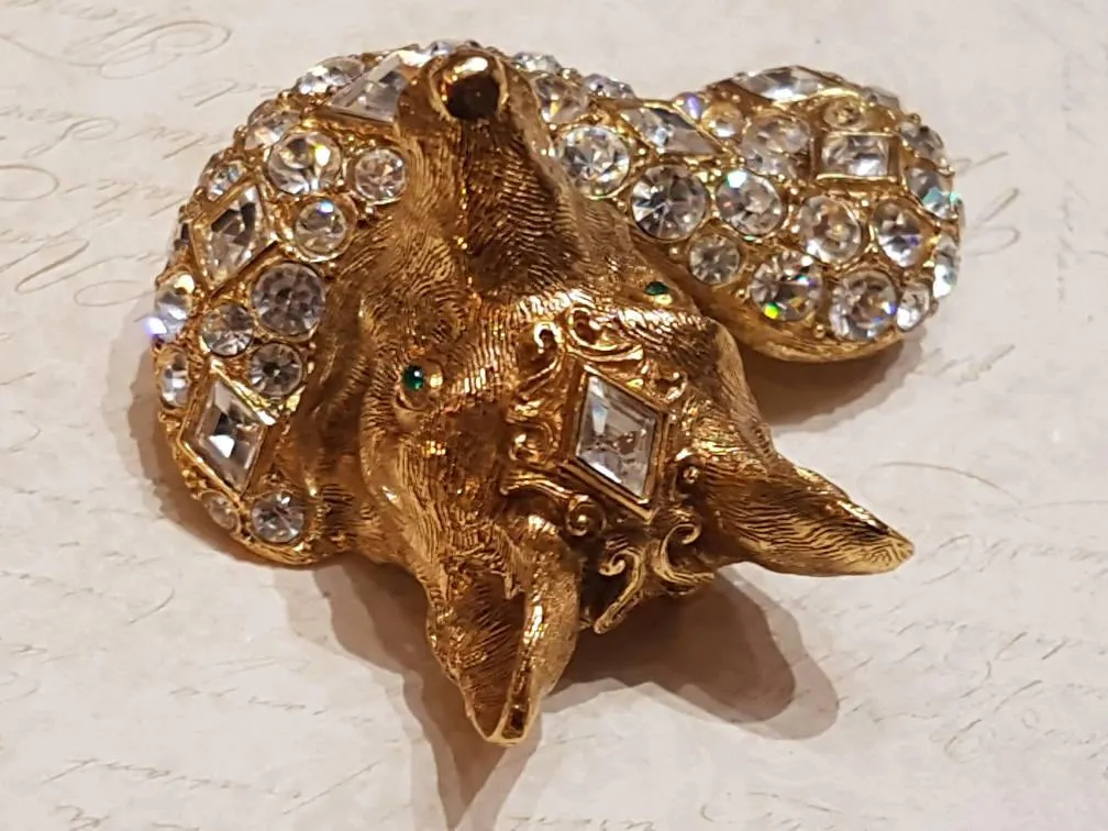 Christian Dior Fox Brooch Vintage Large Gold Crystal Statement