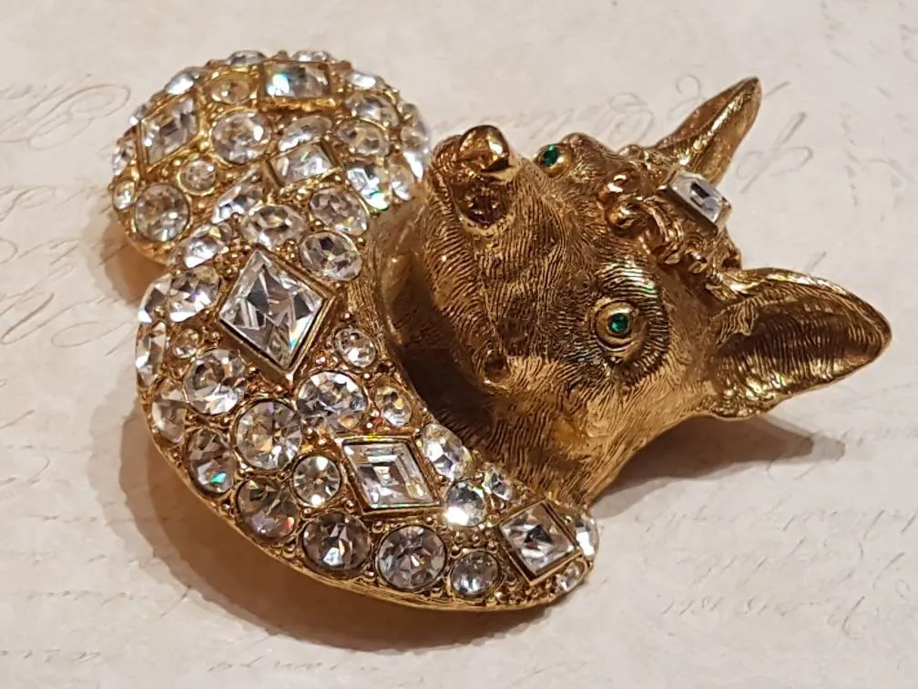 Christian Dior Fox Brooch Vintage Large Gold Crystal Statement