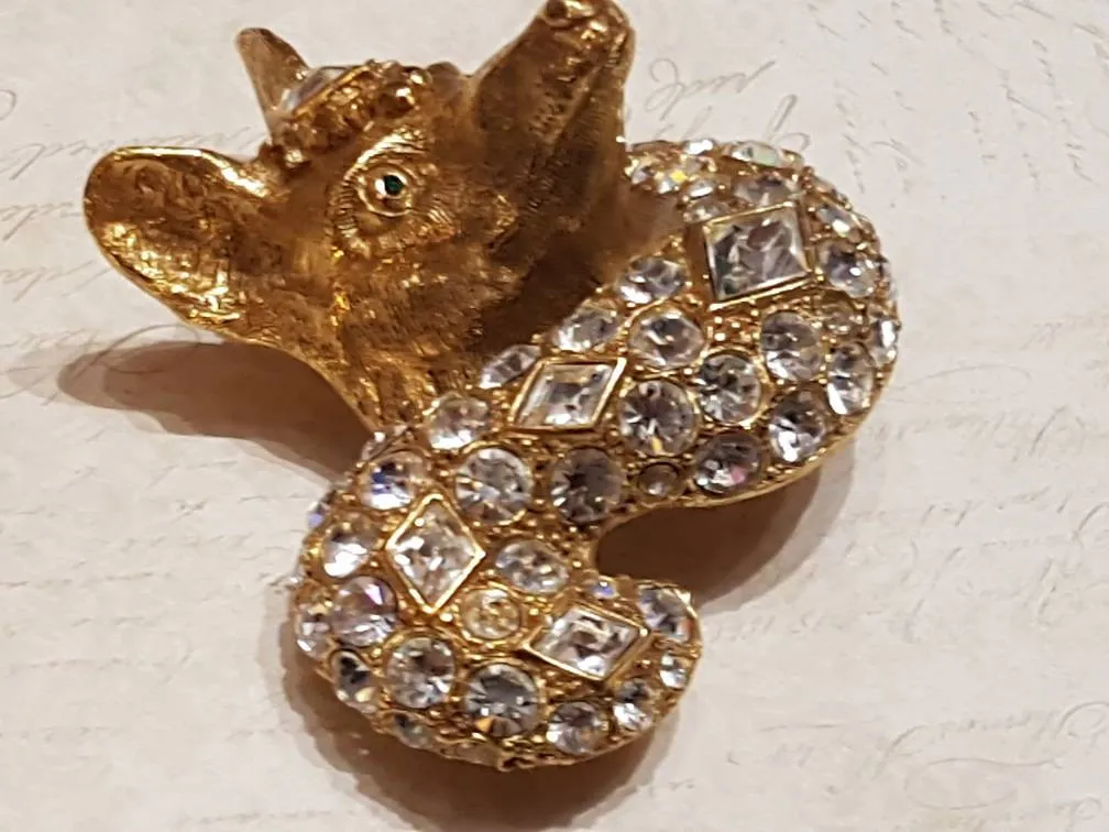Christian Dior Fox Brooch Vintage Large Gold Crystal Statement