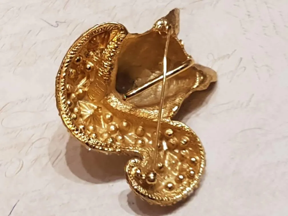 Christian Dior Fox Brooch Vintage Large Gold Crystal Statement