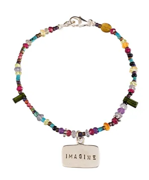Chrome Diopside Beaded Gemstone Bracelet with Imagine Charm #20
