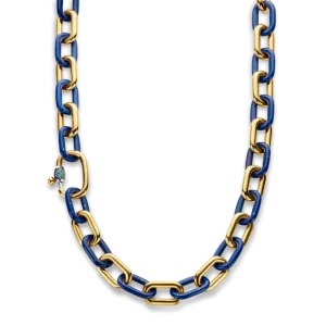 Chunky Lapis Blue Link Necklace - Gold - 34005BL/45