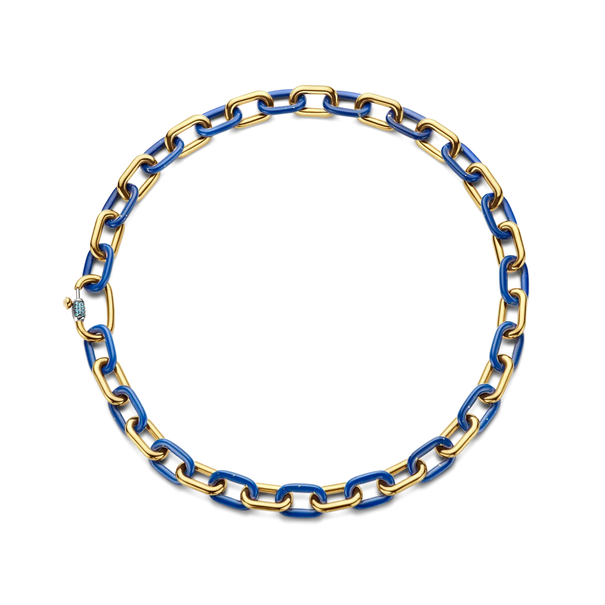 Chunky Lapis Blue Link Necklace - Gold - 34005BL/45