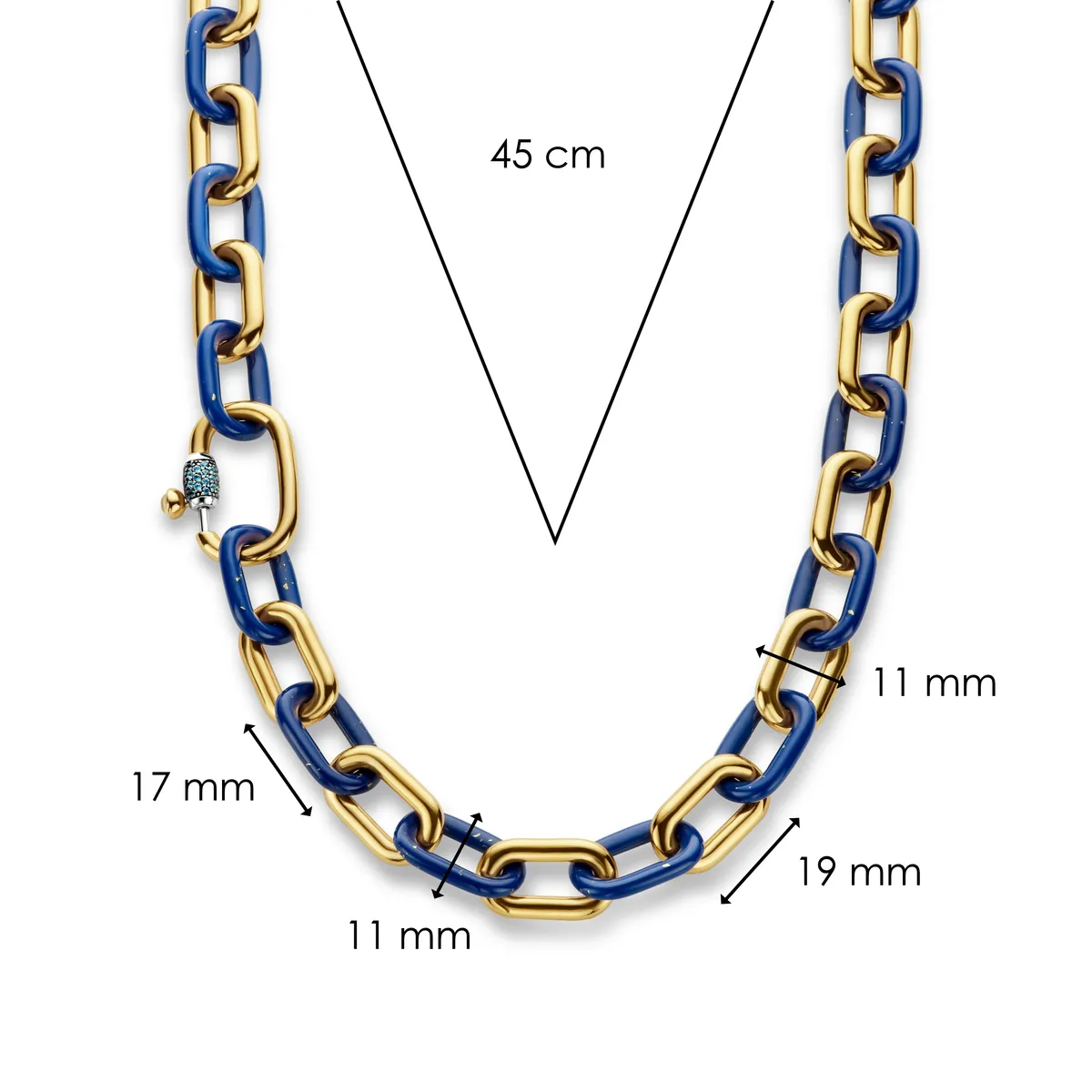 Chunky Lapis Blue Link Necklace - Gold - 34005BL/45