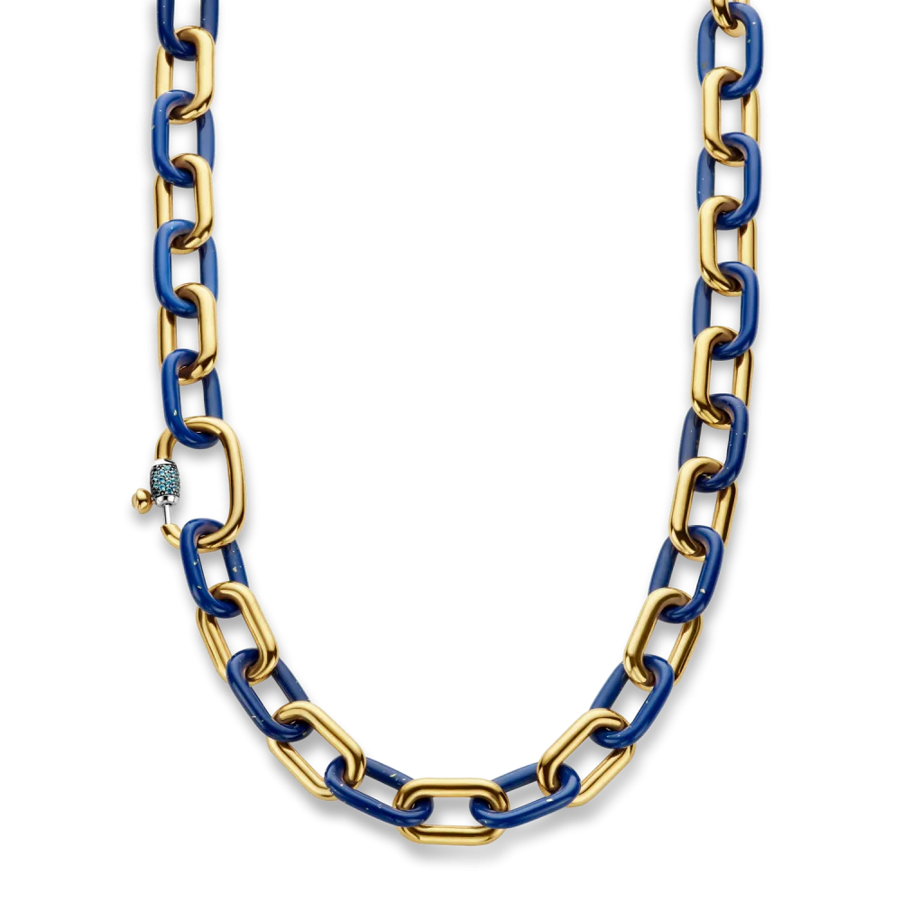 Chunky Lapis Blue Link Necklace - Gold - 34005BL/45