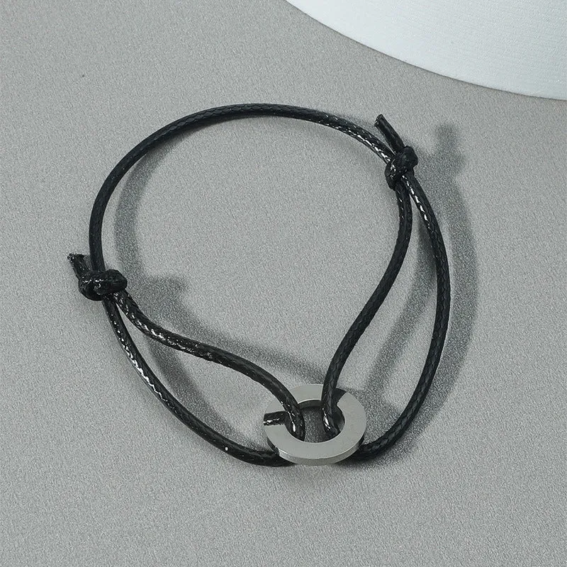 Circle Stainless Steel Wax Rope Braided Bracelet