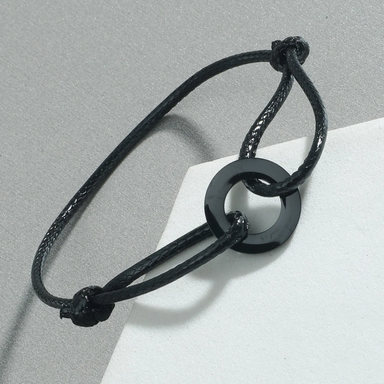 Circle Stainless Steel Wax Rope Braided Bracelet