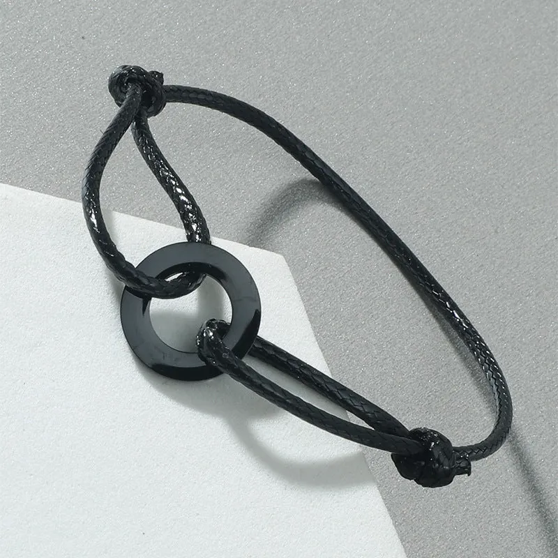 Circle Stainless Steel Wax Rope Braided Bracelet