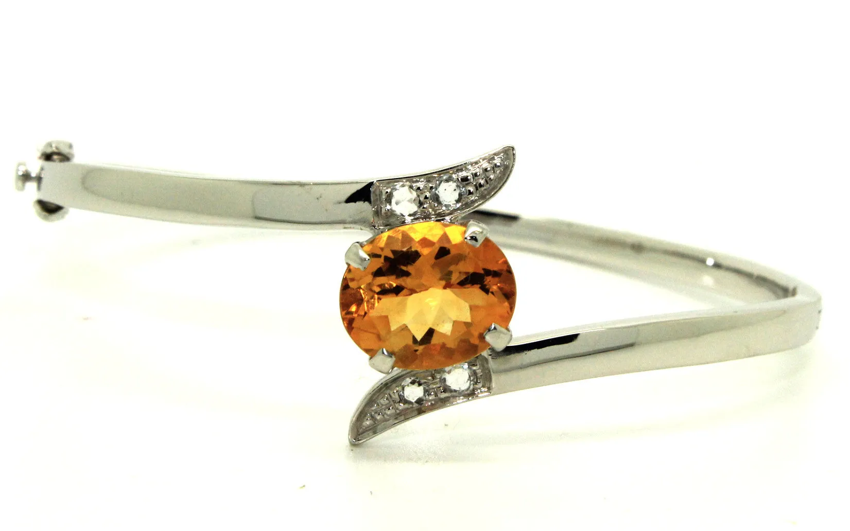 Citrine And White Sapphire Cross Silver Bangle