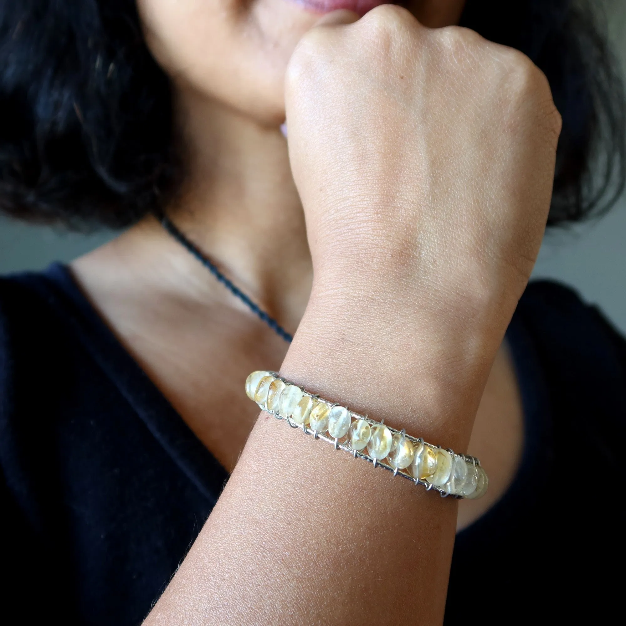 Citrine Bracelet Cuff Jingling Jewelry 18K Gold