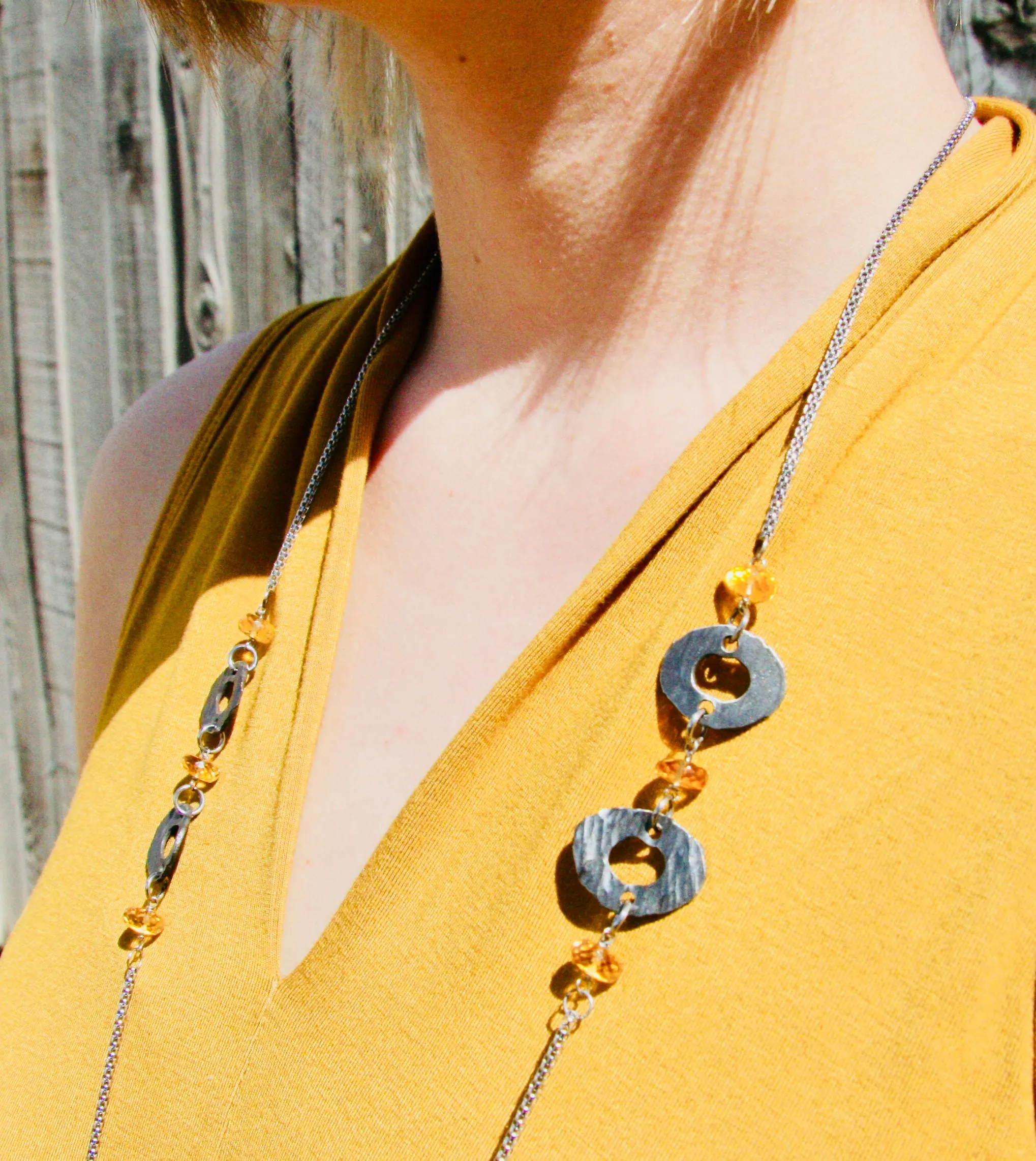 Citrine Chain Necklace with Small Washers