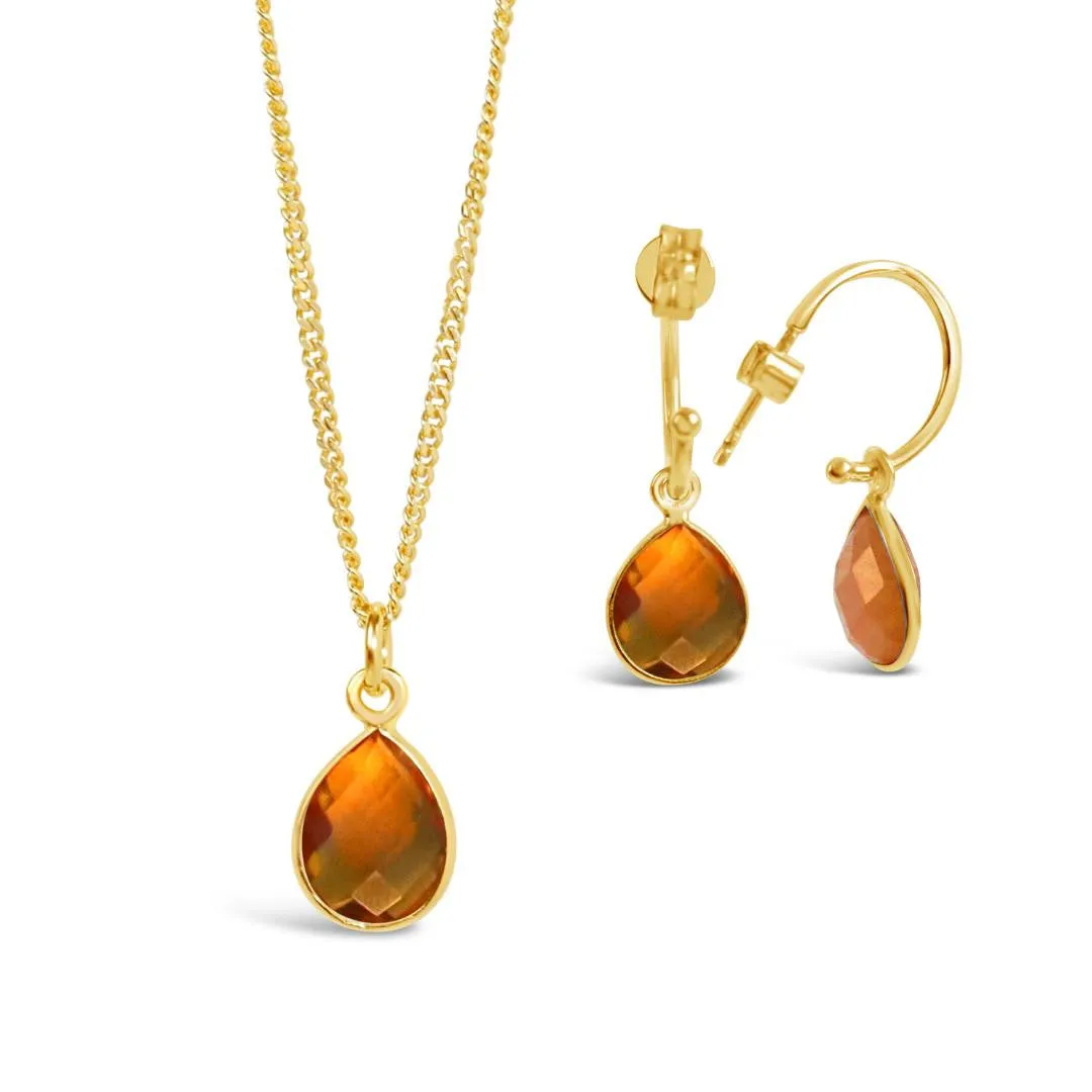 Citrine Drop Hoop Earrings | Gold - November
