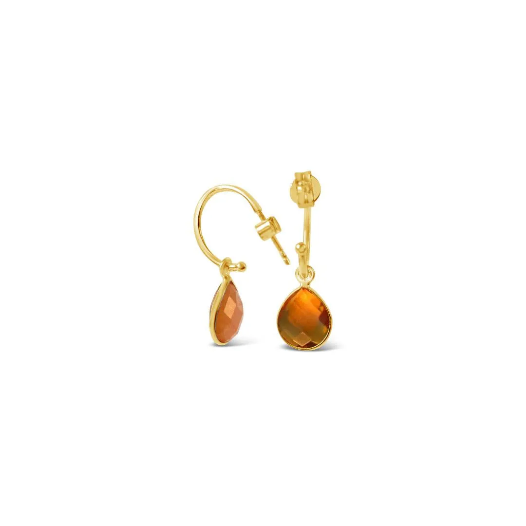 Citrine Drop Hoop Earrings | Gold - November