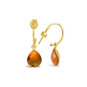 Citrine Drop Hoop Earrings | Gold - November